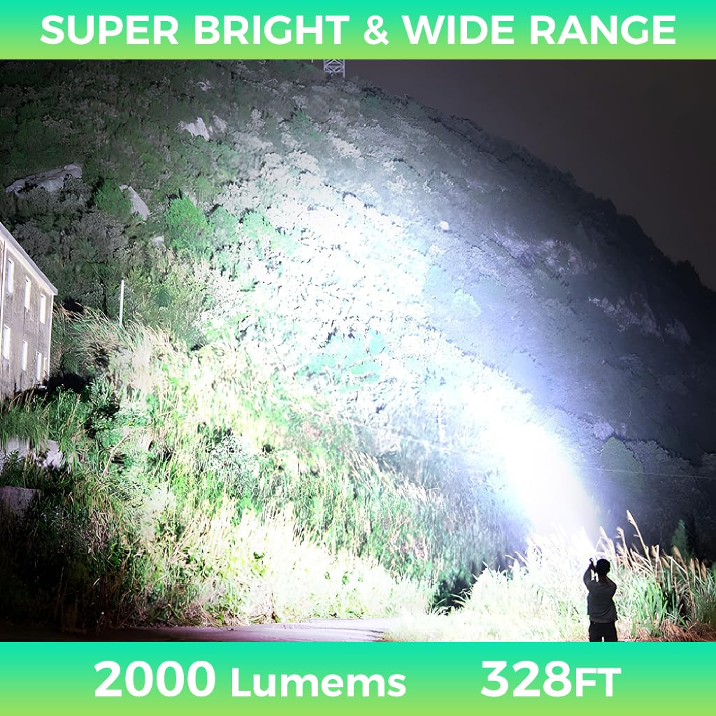 HASTHIP Linterna LED recargable, linterna superbrillante de 2000 lúmenes de alta potencia con 5 modos, HASTHIP Linterna LED recargable, linterna superbrillante de 2000 lúmenes de alta potencia con 5 modos,